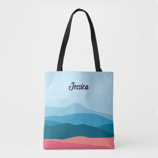 Moderne Abstrakte Blaue Rosa Berge Personalisiert Tasche (Vorderseite)
