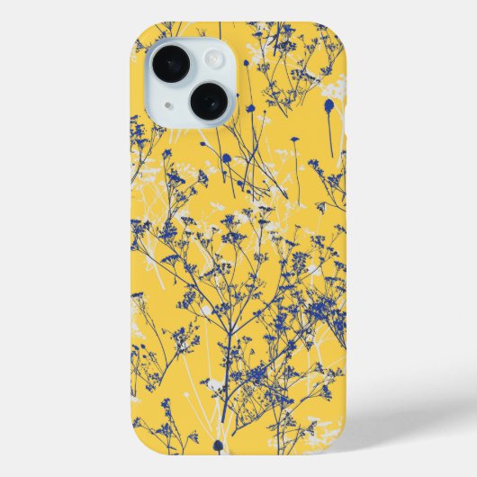 Moderne Abstrakte blaue Wildblumen auf Gelb Case-Mate iPhone Hülle (Rückseite)