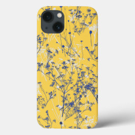 Moderne Abstrakte blaue Wildblumen auf Gelb Case-Mate iPhone Hülle