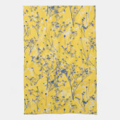 Moderne Abstrakte blaue Wildblumen auf Senf Yellow Geschirrtuch (Vertikal)