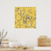 Moderne Abstrakte blaue Wildblumen auf Senf Yellow Poster (Küche)