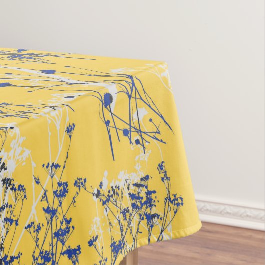 Moderne Abstrakte blaue Wildblumen auf Senf Yellow Tischdecke (Beispiel)