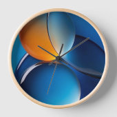 "Moderne Abstrakte Blauer und Orangefarbene Glasku Uhr (Vorderseite)
