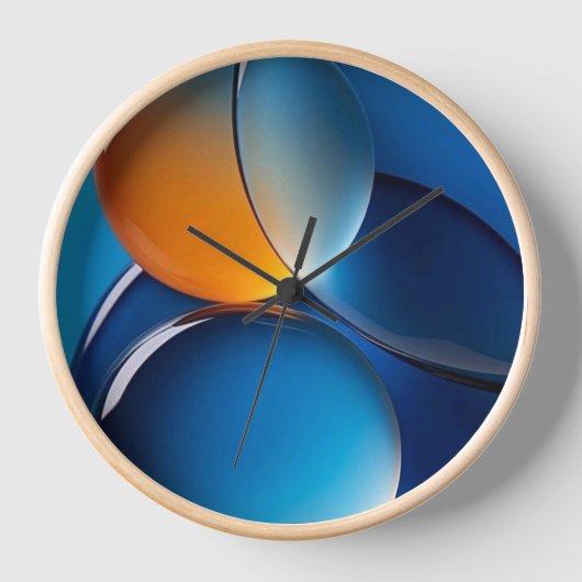 "Moderne Abstrakte Blauer und Orangefarbene Glasku Uhr (Vorderseite)