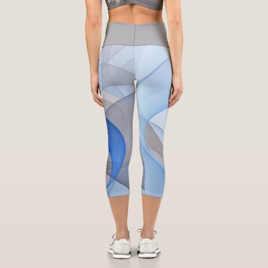 Moderne Abstrakte blaugraue Fraktal Grafik Capri Leggings (Rückseite)