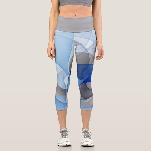 Moderne Abstrakte blaugraue Fraktal Grafik Capri Leggings (Vorderseite)