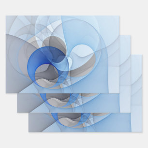 Moderne Abstrakte blaugraue Fraktal Grafik Geschenkpapier Set