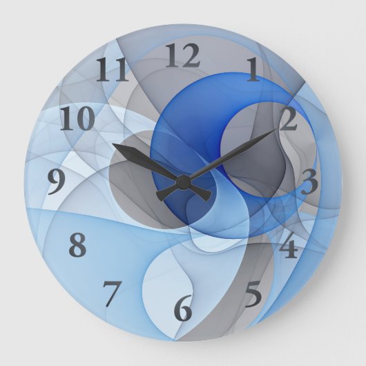 Moderne Abstrakte blaugraue Fraktal Grafik Große Wanduhr (Vorderseite)