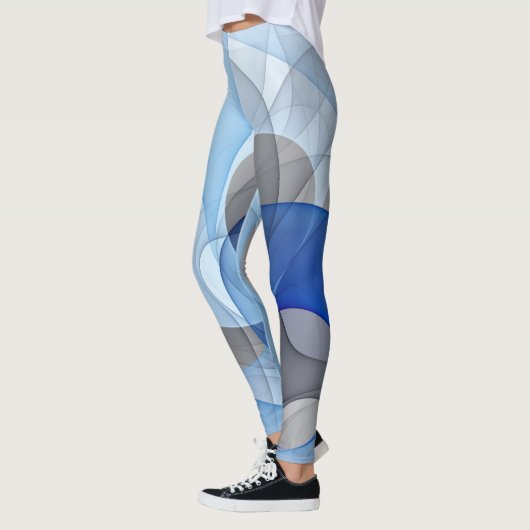 Moderne Abstrakte blaugraue Fraktal Grafik Leggings (Links)