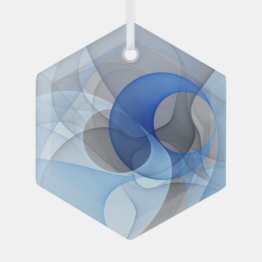 Moderne Abstrakte blaugraue Fraktal Grafik Ornament Aus Glas (Vorderseite)
