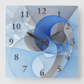 Moderne Abstrakte blaugraue Fraktal Grafik Quadratische Wanduhr (Vorderseite)