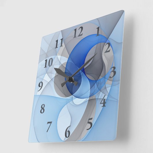 Moderne Abstrakte blaugraue Fraktal Grafik Quadratische Wanduhr (Winkel)