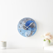 Moderne Abstrakte blaugraue Fraktal Grafik Runde Wanduhr (Zuhause)