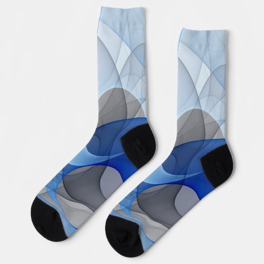 Moderne Abstrakte blaugraue Fraktal Grafik Socken (Linkes Detail)