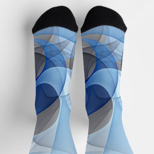 Moderne Abstrakte blaugraue Fraktal Grafik Socken (Oben)