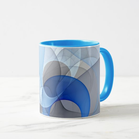 Moderne Abstrakte blaugraue Fraktal Grafik Tasse (VorderseiteRechts)
