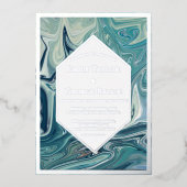 Moderne Abstrakte Blauwellen Minimaler Hochzeitssi Folieneinladung (Vorderseite)