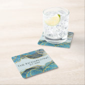 Moderne Abstrakte Blue Gold Agate Stone Textur Rechteckiger Pappuntersetzer (Vor Ort)