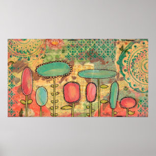 Moderne Abstrakte Blume Mixed Media Painting Art Poster