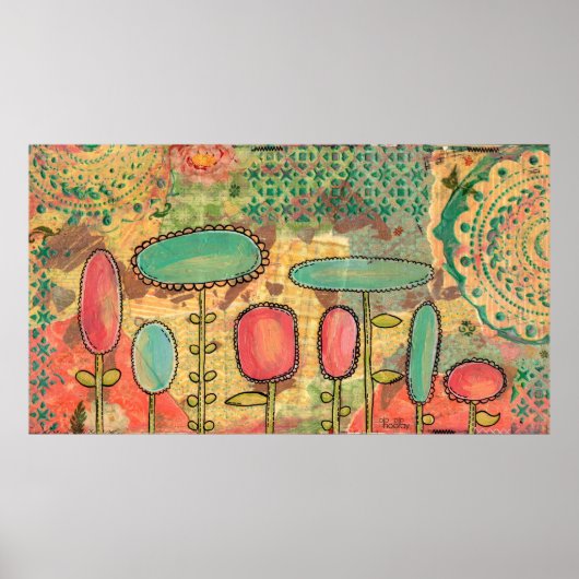 Moderne Abstrakte Blume Mixed Media Painting Art Poster (Vorne)