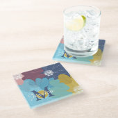 Moderne Abstrakte Blume Personalisiert Glasuntersetzer (Schrägansicht)