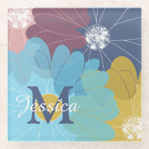 Moderne Abstrakte Blume Personalisiert Glasuntersetzer