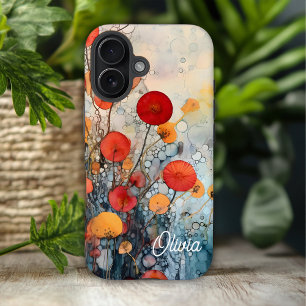 Moderne Abstrakte Blume Personalisiert Name iPhone 16 Hülle