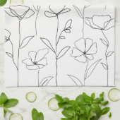 Moderne Abstrakte Blume Schwarz-weiß Minimal Flora Geschirrtuch (Gefaltet)