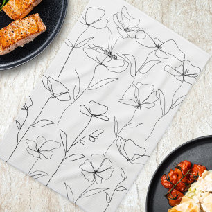 Moderne Abstrakte Blume Schwarz-weiß Minimal Flora Geschirrtuch