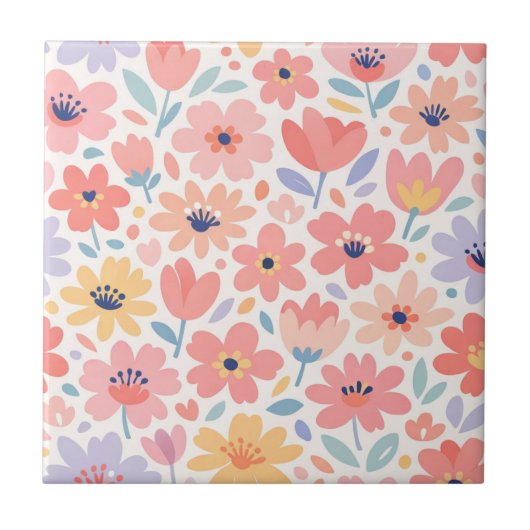 Moderne abstrakte Blumengestaltung Fliese (Vorderseite)