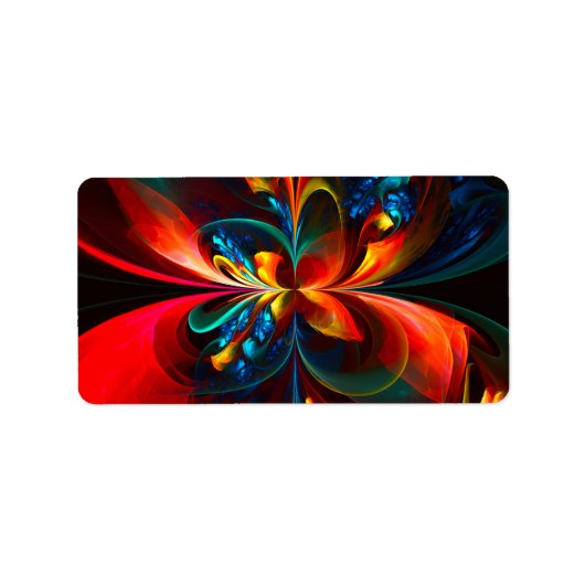 Moderne Abstrakte Blumenkunst Orange Blaues Muster Adressaufkleber (Vorne)