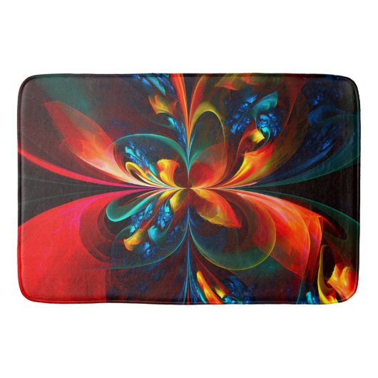 Moderne Abstrakte Blumenkunst Orange Blaues Muster Badematte (Vorderseite)