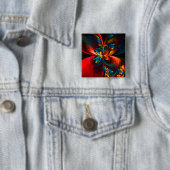 Moderne Abstrakte Blumenkunst Orange Blaues Muster Button (Beispiel)
