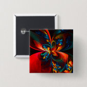 Moderne Abstrakte Blumenkunst Orange Blaues Muster Button (Vorne & Hinten)