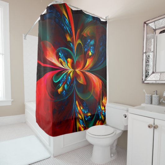 Moderne Abstrakte Blumenkunst Orange Blaues Muster Duschvorhang (Beispiel)