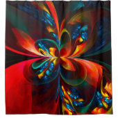 Moderne Abstrakte Blumenkunst Orange Blaues Muster Duschvorhang (Vorderseite)