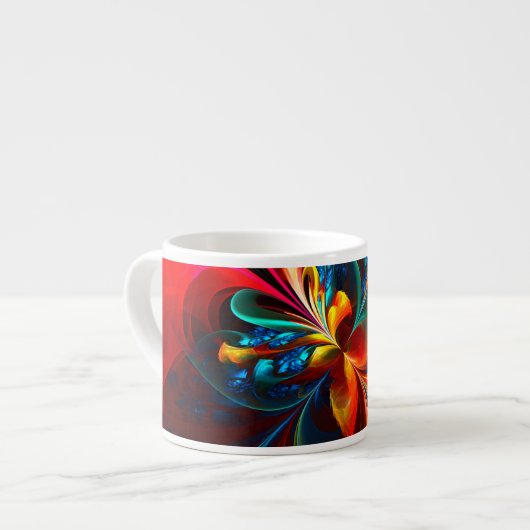 Moderne Abstrakte Blumenkunst Orange Blaues Muster Espressotasse (Vorderseite Links)