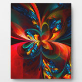 Moderne Abstrakte Blumenkunst Orange Blaues Muster Fotoplatte (Vorderseite)