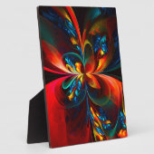 Moderne Abstrakte Blumenkunst Orange Blaues Muster Fotoplatte (Seite)