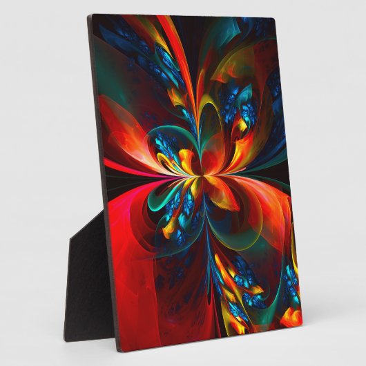 Moderne Abstrakte Blumenkunst Orange Blaues Muster Fotoplatte (Seite)