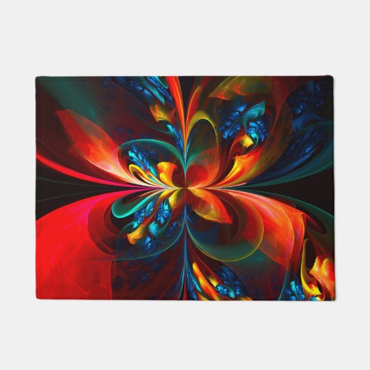 Moderne Abstrakte Blumenkunst Orange Blaues Muster Fußmatte (Vorderseite)
