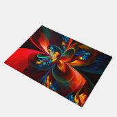 Moderne Abstrakte Blumenkunst Orange Blaues Muster Fußmatte (Schrägansicht)