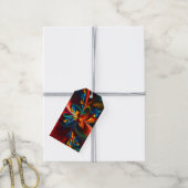 Moderne Abstrakte Blumenkunst Orange Blaues Muster Geschenkanhänger (Mit Garn)