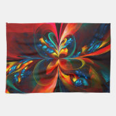 Moderne Abstrakte Blumenkunst Orange Blaues Muster Geschirrtuch (Horizontal)