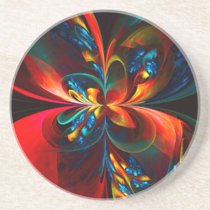 Moderne Abstrakte Blumenkunst Orange Blaues Muster Getränkeuntersetzer