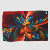 Moderne Abstrakte Blumenkunst Orange Blaues Muster Golfhandtuch (Horizontal)