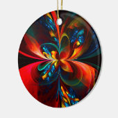 Moderne Abstrakte Blumenkunst Orange Blaues Muster Keramik Ornament (Links)