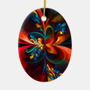 Moderne Abstrakte Blumenkunst Orange Blaues Muster Keramik Ornament
