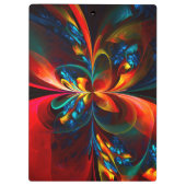 Moderne Abstrakte Blumenkunst Orange Blaues Muster Klemmbrett (Rückseite)