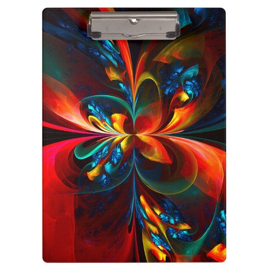 Moderne Abstrakte Blumenkunst Orange Blaues Muster Klemmbrett (Vorderseite)